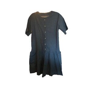 Handmade Cotton Blue Dress with Pockets – Size Large – Vintage Boho Style